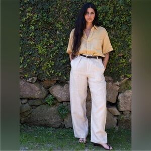 Ozma the linen trousers - high-waisted straight leg pants in cream / oatmeal